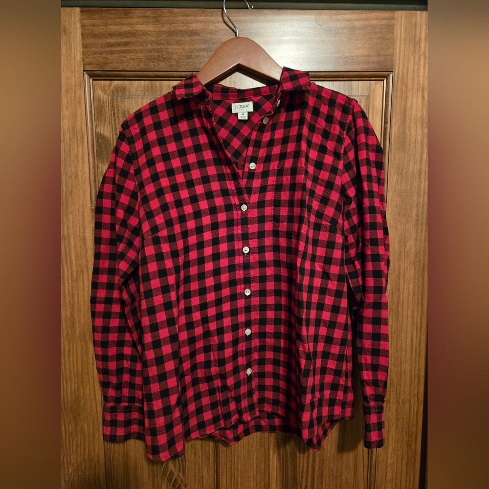 J. Crew Red and Black Casual Button Down Shirt